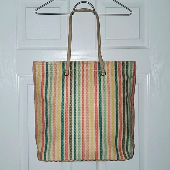 Talbots Handbags - Talbots Rainbow Striped Zipper Top Tote